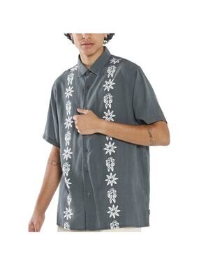 Linen Hawaiian Shirt LARGE Casual Button Down Resort Dark Green Thrills $100 NEW